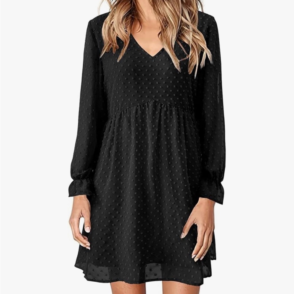 Black V-Neck Long Sleeve Sundress - Picture 7 of 8